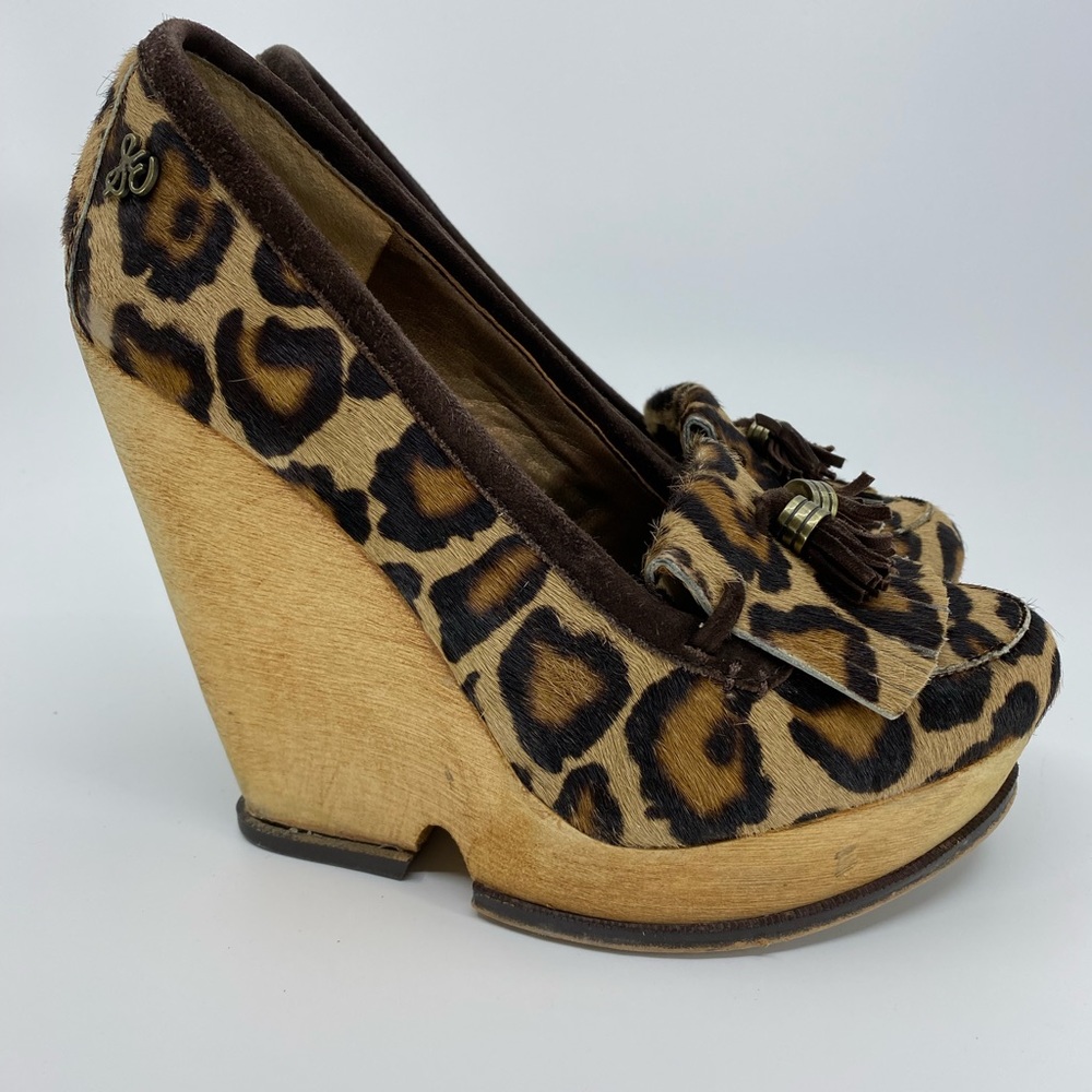 SAM EDELMAN Wesley Brahma Calf Hair Leopard Wedge Platform  
Size: 8M - Picture 2 of 10